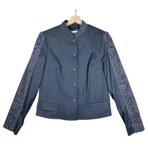 Embroidered Lace Button Front‎ Jacket Size 8Together Women's Gray Lace Sleeve